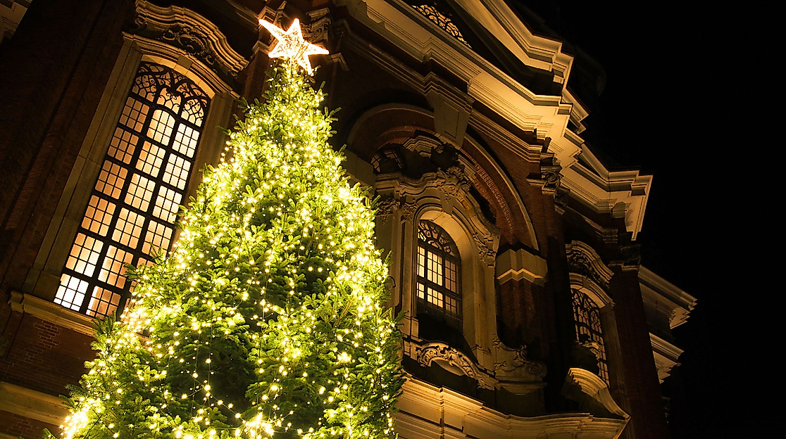 Weihnachtsbaum vor dem Hamburger Michel